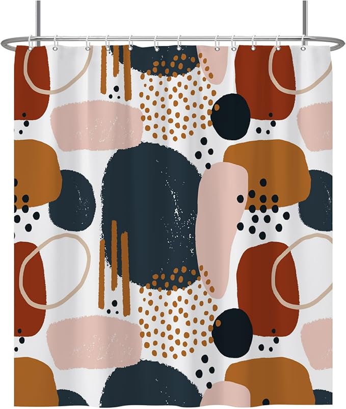 Baocicoo Abstract Shower Curtain Grey and Brown Blocks Black Dots Aesthetic Minimalist Shower Curtains for Bathroom Hostel Hotel Durable Fabric Waterproof Curtain for Bathroom with Hooks 72x78Inches
