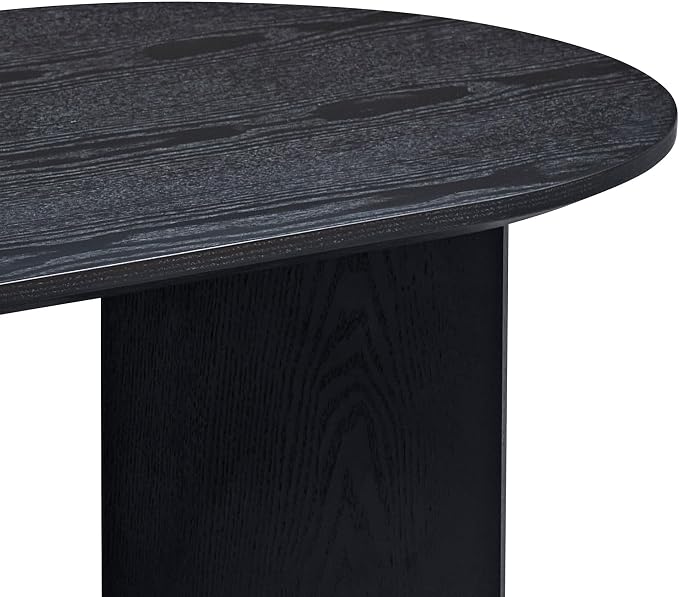 SSLine Mid-Century 39.37" Oval Coffee Table with Pedestal Base Black Wood Grain Top Cocktail Center Table for Living Room Bedroom