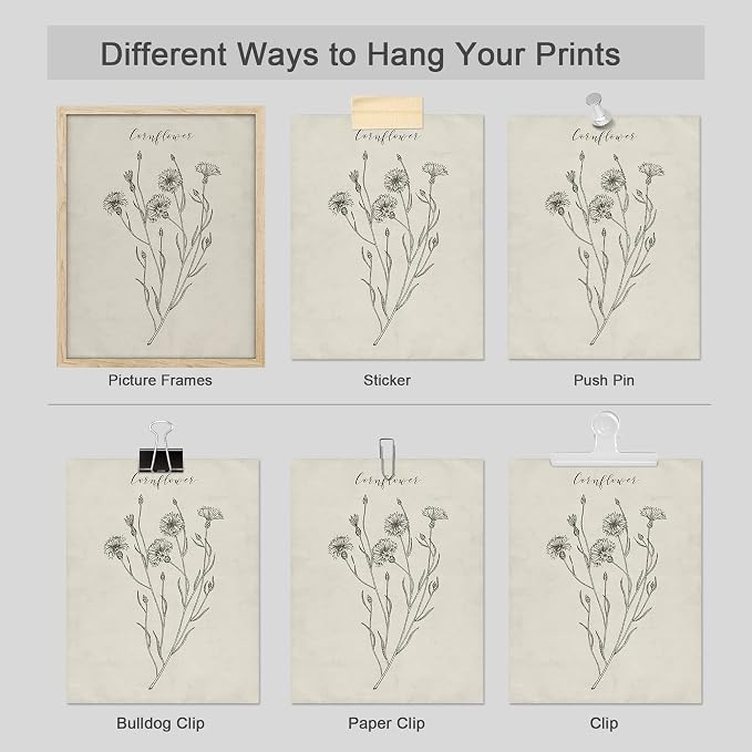 SIGNWIN Poster Bathroom Decor 8"x10", Wall Art Room Decor Multicolor for Living Room, Bedroom, Office Vintage Wildflower Plant Collage Drawing Nature Wilderness Plant Art Floral Botanical