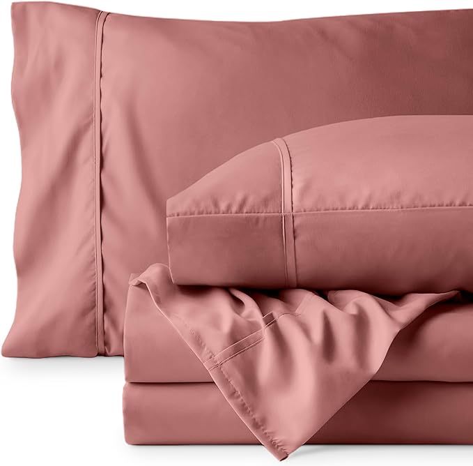 Bare Home Split Head Flex King Sheet Set - 1800 Ultra-Soft Microfiber Bed Sheets - Double Brushed - Deep Pockets - Easy Fit - 4 Piece Set - Bedding Sheets & Pillowcases (Dusty Rose)