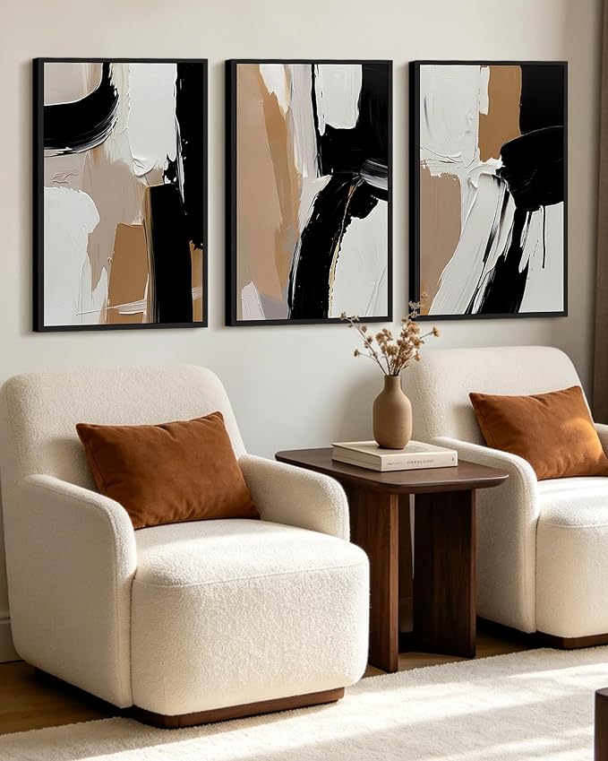 KUVIOKE Black Abstract Shapes Framed Canvas Wall Art Minimalist Graffiti Pastel Wall Decor Modern Illustration Art Painting for Bedroom Dining Room 24x36in (Black Framed)