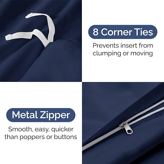 Duvet Cover King Size - Extra Soft King Size Duvet Cover - Lightweight & Breathable - Easy Care & Fade Free with Zipper Closures & Ties - 104" x 90" Inches - (Navy Blue) Comforter Not Included