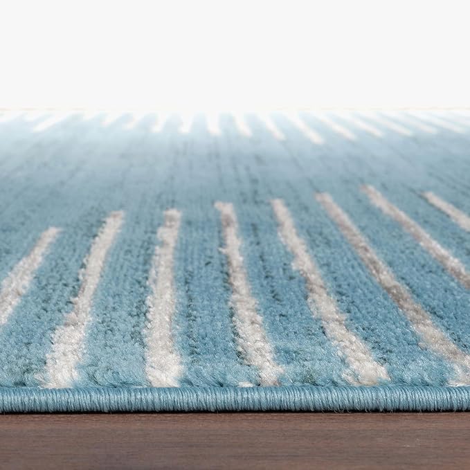 Rugshop Bohemian Stripe Stain Resistant High Traffic Living Room Kitchen Bedroom Dining Home Office Area Rug 5' x 7' Blue