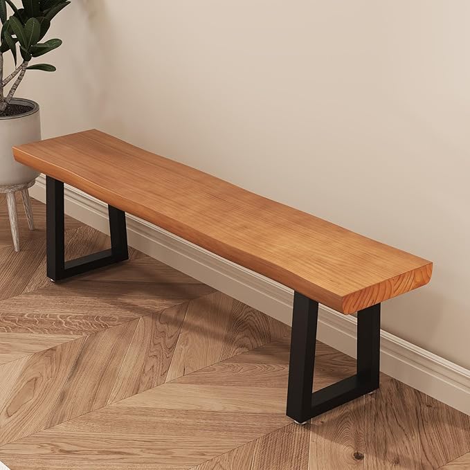 Solid Wood Top Bench with Metal Legs Durable Long Bench for Home Office Living Room Dining Room Versatile Multi Size Options Perfect Chair Stool Dining Bench Dining Chair (Light brown bench, 70.87in)