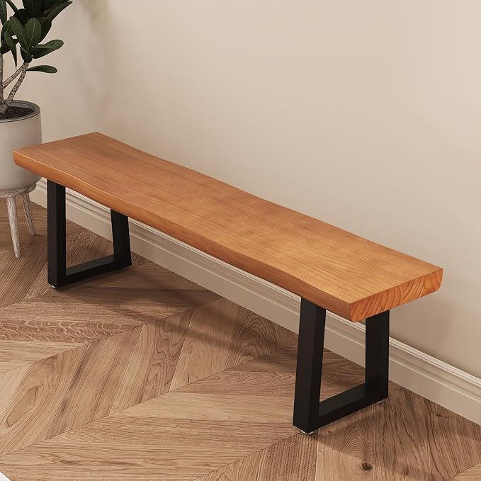 Solid Wood Top Bench with Metal Legs Durable Long Bench for Home Office Living Room Dining Room Versatile Multi Size Options Perfect Chair Stool Dining Chair (Light brown bench, 78.74in)