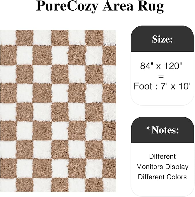 Checkered Rug 7x10 for Living Room, Beige and White Modern Shag Rug Washable Non-Slip Large Area Rug Super Soft Indoor Fuzzy Carpet Fluffy Rugs for Bedroom Home Aesthetic Decor