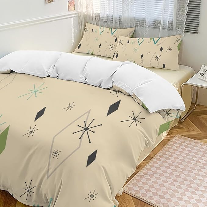 Modern Mid Century Duvet Cover, Vintage Geometry Bedding Sets Soft Comforter Cover，Aesthetic Abstract Art Bedding 3 Piece (1 Duvet Cover 86"x70" + 2 Pillow Sham 20"x30")
