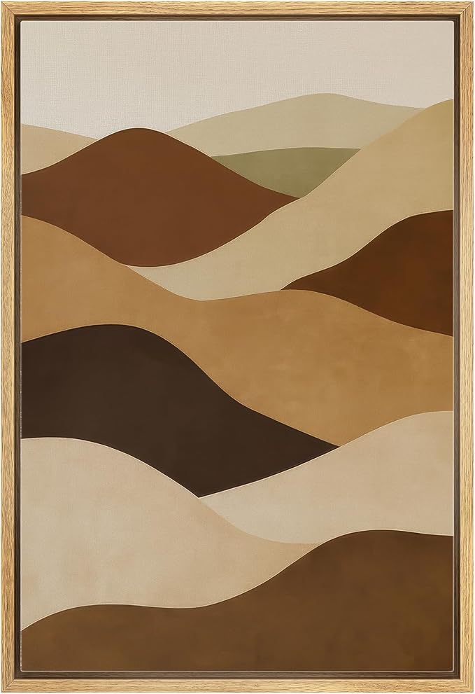 MUDECOR Framed Canvas Print Wall Art Layered Desert Hills Abstract Landscape Illustrations Fine Art Mid-Century Modern Multicolor for Living Room, Bedroom, Office - 16"x24" NATURAL