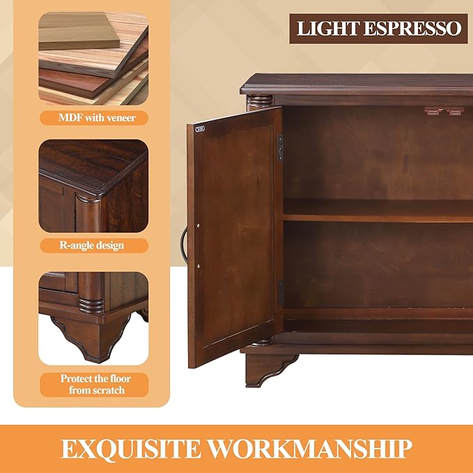 40" Retro Sideboard Storage Cabinet with 2 Doors, Wooden Console Table with Adjustable Storage Shelf, Sofa Couch Table for Hallway, Entry Way, Living Room, Dining Room, Light Espresso