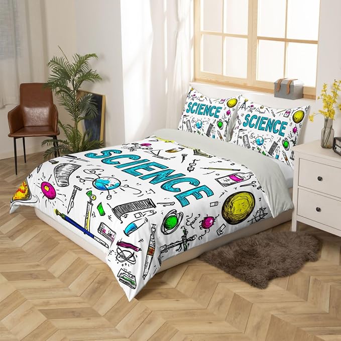 Erosebridal Science Duvet Cover Set Science Students King Bedding Set for Adult Men | School Educational Comforter Cover Math Equations Geometry Axis Art Bed Sets, Room Decor Aesthetic