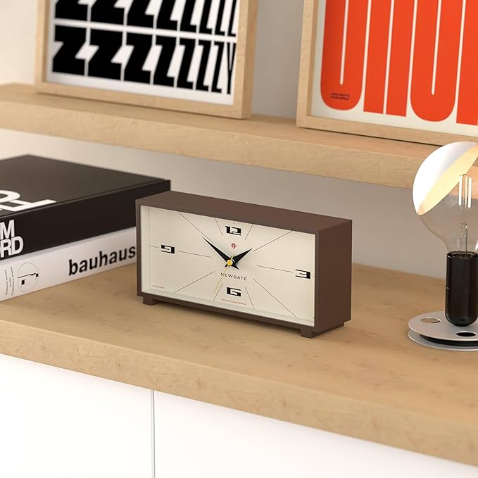 NEWGATE® Thunderbird Desk Clock | Retro Contemporary Rectangular Design | Mocha Brown | Modern mid-Century Style for Desk, Mantel, Table top or Shelf