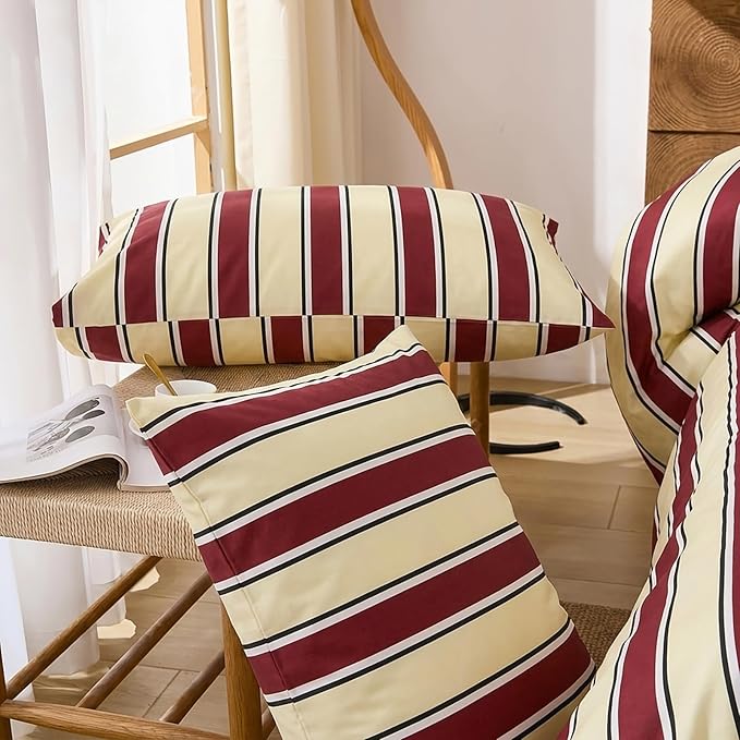 Merryword Red and Cream Striped Duvet Cover Set King Size, 100% Cotton Bedding Set with Zipper Closure & 8 Corner Ties, Awning Stripe Bedding, Soft Breathable Comforter Cover for All Seasons