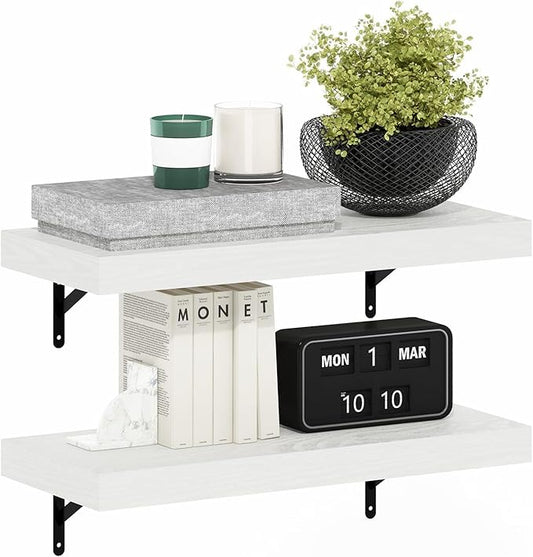 Furinno Tanna Floating Shelves for Wall Set of 2, 22-Inch Wall Shelf, Triple Thick Floating Mounted Shelf, for Bathroom, Home Office, Living Room, White Texture