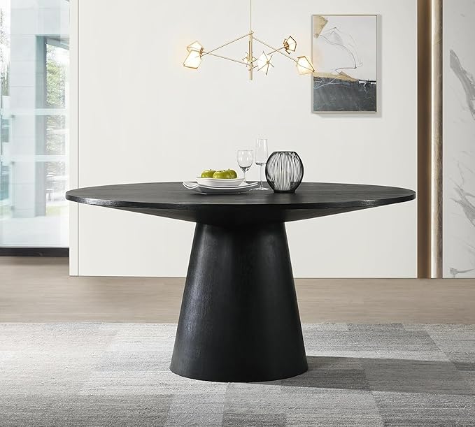 59" Round Dining Table, Mid-Century Modern Round Kitchen Table for 4-5 People, Dining Table for Home Dining Room Kitchen Living Room Restaurant Furniture Wood Upgrade