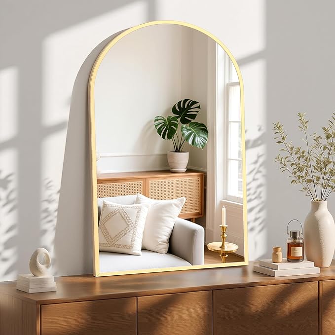 Sweetcrispy 26"x39" Arched Gold Bathroom Mirror, Bathroom Mirrors for Over Sink, Modern Wall Mirrors Arch Decorative for Entryway, Bedroom, Vanity,Horizontal or Vertical Hanging
