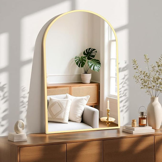 Sweetcrispy 26"x39" Arched Gold Bathroom Mirror, Bathroom Mirrors for Over Sink, Modern Wall Mirrors Arch Decorative for Entryway, Bedroom, Vanity,Horizontal or Vertical Hanging