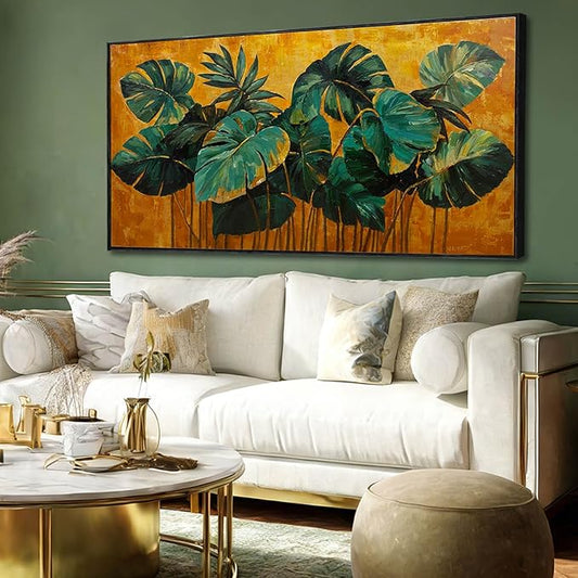 SOUGUAN Plant Canvas Wall Art Green and Gold Wall Decor Vintage Print Pictures 24"x48" Artwork for Bedroom Decorations for Living Room