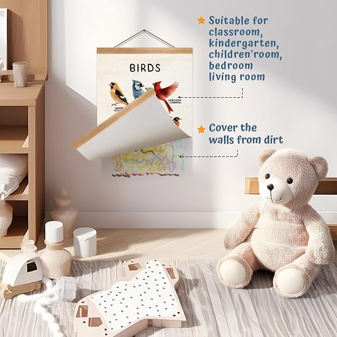 ZTGDA Birds Vintage Wall Art – Hanging Poster with Solid Wood Frame, Linen Canvas Bird Illustration Poster,Birds Wall Decor for Living Room Playroom Classroom, Birds Lovers Gift 12x16inch