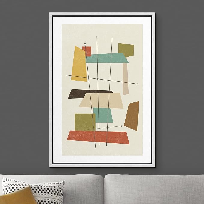 Woodrose Framed Canvas Print Wall Art 1960s Geometric Mid-Century Squares Abstract Shapes Illustrations Modern Minimalist Chic Relax/Calm Multicolor for Living Room, Bedroom, Office - 16"x24" White