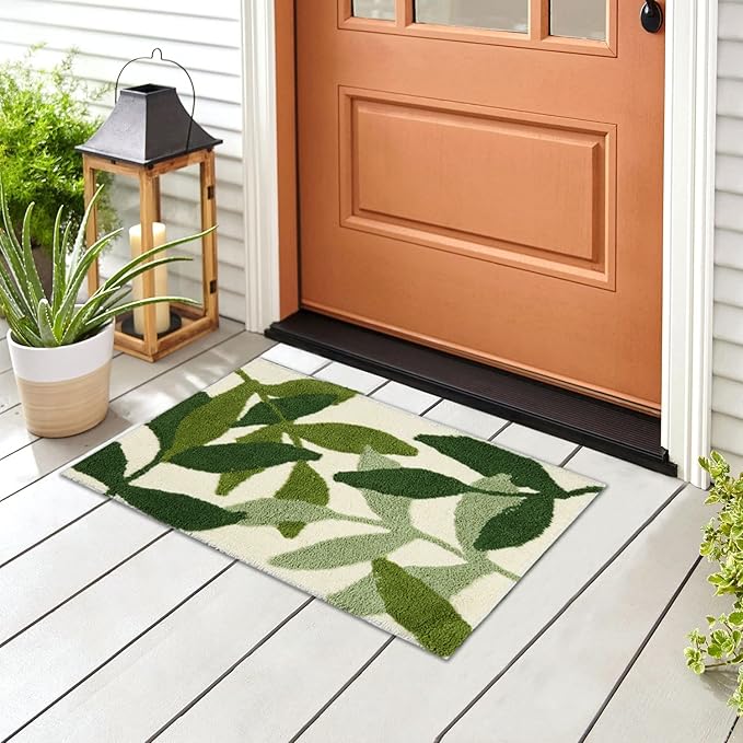 Hi Space Bathroom Rugs 24x16IN Blue Leaves Bath Mat for Bathroom Non Slip Machine Washable Soft Microfiber Absorbent Cute Bath Rug Plush for Tub Shower Sink Fluffy Home Decor Accessories