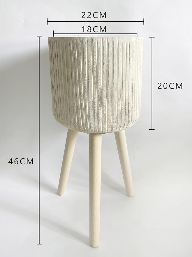 RISEON Handmade Mid Century Modern Wood Planter, Rustic Indoor Flower Pot Plant Stand,Large Floor Planter (Large B)