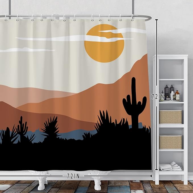 Baocicco Mid Century Shower Curtain Sun Mountains Cactus Modern Abstract Boho Art Shower Curtains Decorative for Bathroom Home Bathtubs Waterproof Fabric Shower Curtain with Hooks 72x72 Inches