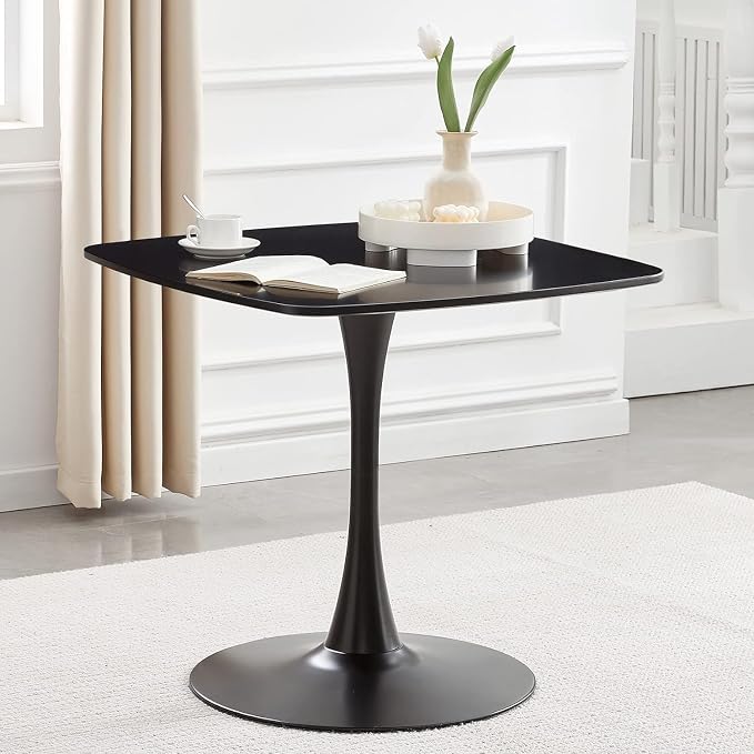 31.5" Black Square Dining Table, Mid Century Tulip Table for 2-4 People,Kitchen Dining Table with MDF Tabletop and Pedestal Base