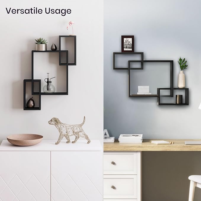 Ballucci Wooden Interweave Floating Wall Mounted Shelves, Horizontal and Vertical Display Storage Shelf for Living Room Bedroom Entryway Hallway Bathroom, 26" x 18", Black