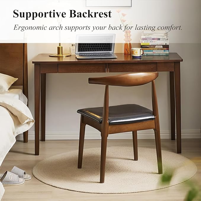 Office Chair, Wood Desk Chair with Upholstered PU Leather, Computer Chair, Modern Dining Chair, Mid Century Dining Chair, Wood Accent Chair,Walnut Chair