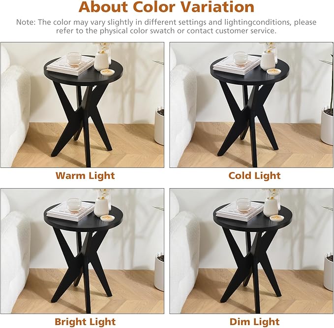 Modern Black Round End Table Set of 2, Mid-Century Accent Side Table with MDF Top and Crossed Legs for Living Room, Bedroom, Small Spaces, Industrial & Minimalist Style