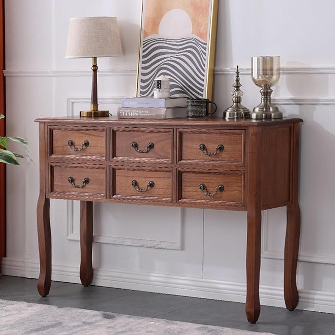 Farmhouse Console Table Sofa Table with Drawers, Solid Wood Entryway Foyer Table with Large Storage Space for Hallway/Living Room (Color : Light Walnut, Size : L:120cm)