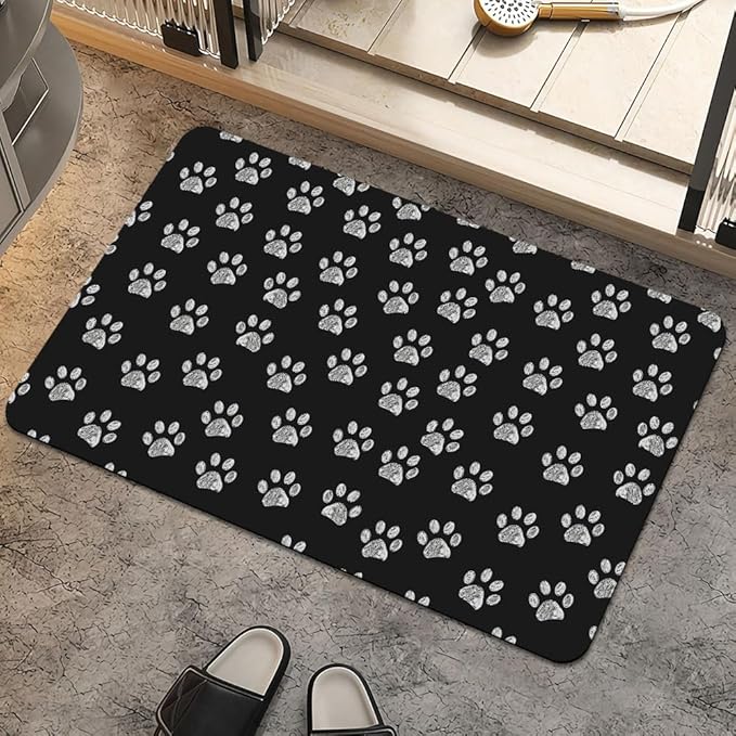 Bath Mat Rug,White Doodle paw Prints Non Slip Quick Dry Super Absorbent Thin Bathroom Rugs Fit Under Door-Easy to Clean Bathroom Floor Mats-Shower Rug for Shower Sink Bathtub(20" x 31"in)