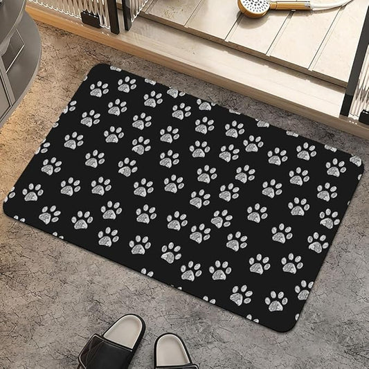 Bath Mat Rug,White Doodle paw Prints Non Slip Quick Dry Super Absorbent Thin Bathroom Rugs Fit Under Door-Easy to Clean Bathroom Floor Mats-Shower Rug for Shower Sink Bathtub(20" x 31"in)