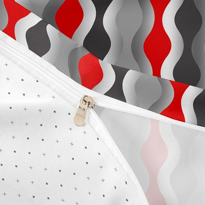 Red Black Grey Bedding Set Retro Geometric Comforter Cover Mid Century Modern Decor Duvet Cover for Kids Boys Girls Teens Abstract Stripe Breathable Bedspread Cover Room Decor Full Size (No Comforter)