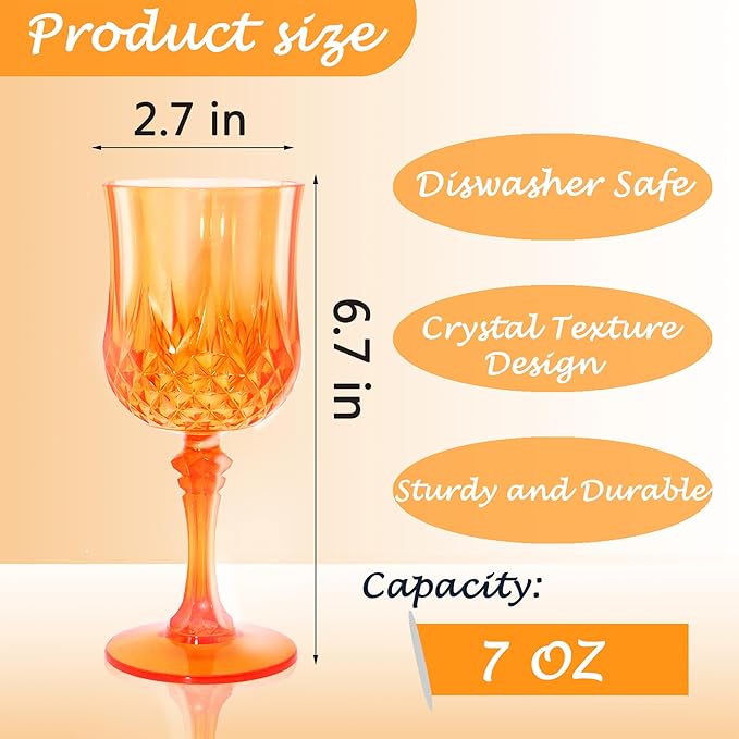 Plastic Wine Glasses, Plastic Goblets Vintage Style Cordial Drinking Glasses for Valentine’s Day, Wedding Reception, Grand Event Party Supplies (48, Pumpkin orange)