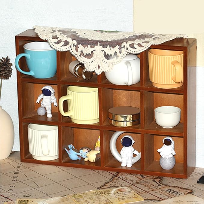 Solid Wood Desktop Organizer, with glossy edges 12 Storage Compartments for Home Office Farmhouse Design