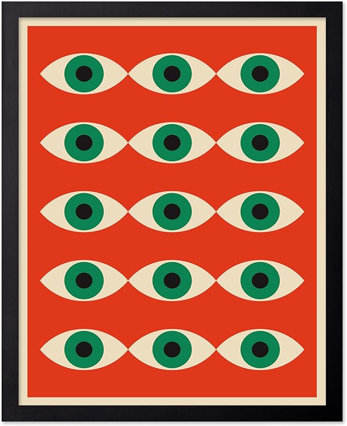 Poster Master Bauhaus Poster - Red Evil Eye Print - Graphic Design Art - Eye Art - Geometric Art - Chic Boho Art - Mid Century Modern Art - Living Room or Bedroom Wall Decor - 16x20 Black Framed