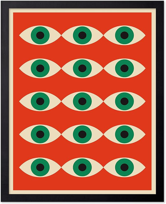 Poster Master Bauhaus Poster - Red Evil Eye Print - Graphic Design Art - Eye Art - Geometric Art - Chic Boho Art - Mid Century Modern Art - Living Room or Bedroom Wall Decor - 16x20 Black Framed