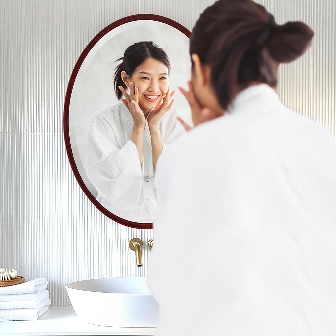 OVALCREST - Oval Wooden Beveled Wall Mirror for Home Decor, Bathroom, Vanity, Bedroom, Living Room, Hallway - London Style (Black Cherry) 29.1 x 23.1