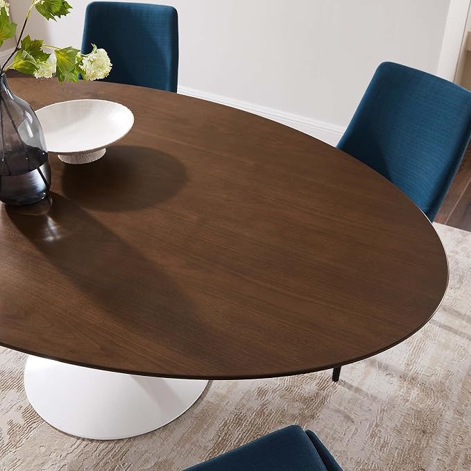 Modway Lippa 78" Modern Kitchen and Dining Table with Oval Walnut Top and Pedestal Base in Walnut