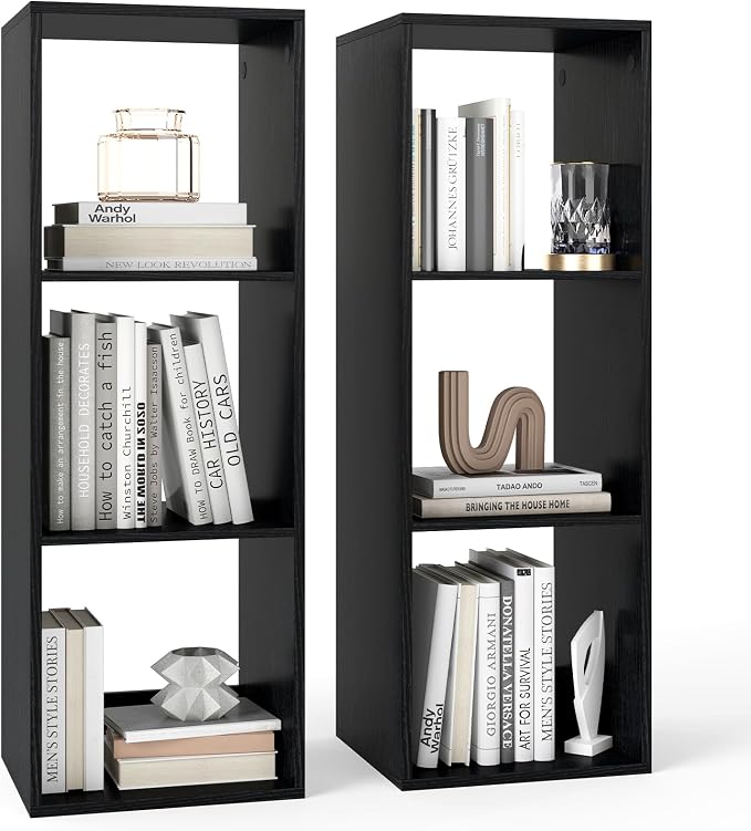 Tangkula 3-Cube Bookcase, 4-Tier Bookshelf with Open Compartments, Freestanding Cube Storage Organizer with Anti-Toppling Kits, Modern Display Shelf for Living Room, Study (2, Black, 3-Cube)