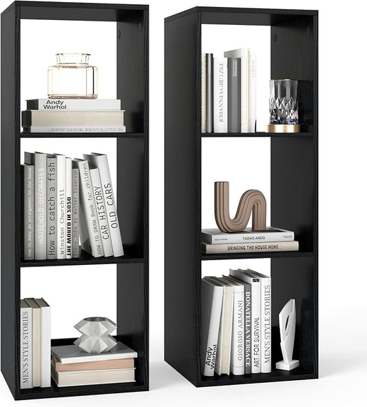 Tangkula 3-Cube Bookcase, 4-Tier Bookshelf with Open Compartments, Freestanding Cube Storage Organizer with Anti-Toppling Kits, Modern Display Shelf for Living Room, Study (2, Black, 3-Cube)