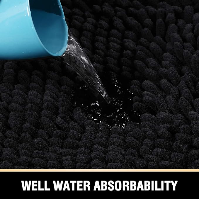 H.VERSAILTEX Bath Mat, 20" x 32" Plus 17" x 24", Black
