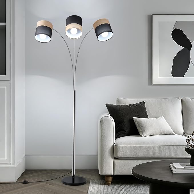 Floor Lamps for Living Room, Brushed Nickel Arc Floor Lamp, 3 Light Tall Floor Lights Living Room, 71" Mid Century Tree Floor Lamp for Bedroom, Office(Bulb not Included)