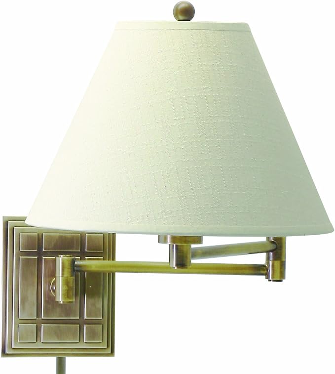 House of Troy WS750-AB 15-Inch Swing-Arm Wall Lamp Antique Brass with Off-White Linen Hardback Shade