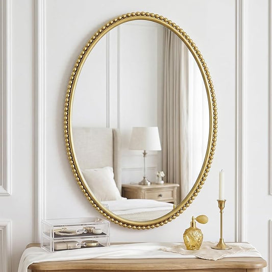 Uniclinens Vintage Wall Mirror Decor - Large Gold Oval Beaded Mirror Decor,Ideal Metal Frame Mirror for Entryway, Fireplace, Living Room, Hallway, Bathroom,24"X36"