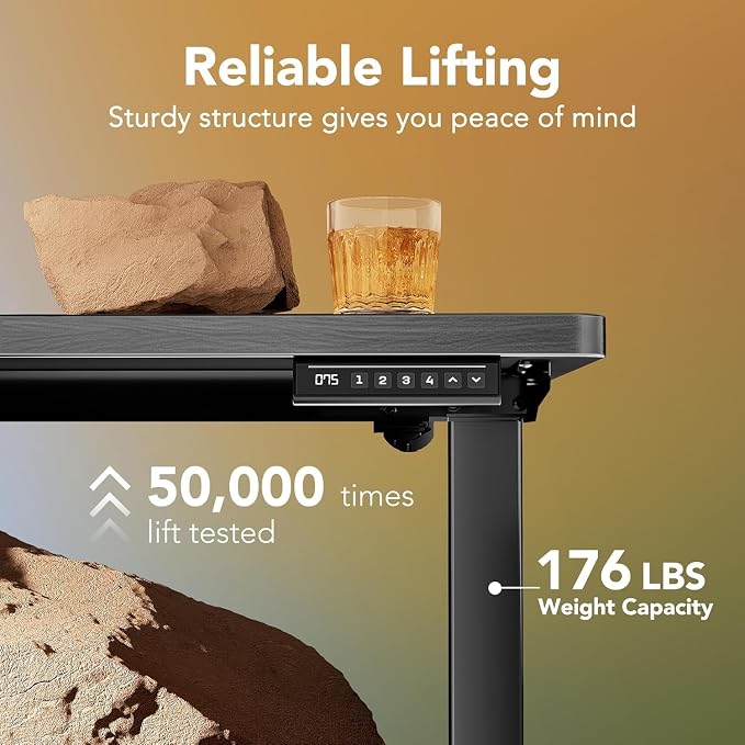 HUANUO Electric Standing Desk, 71" x 30" Height Adjustable Desk, 4 Memory Height Settings, Sit to Stand Up Desk for Home Office, with Headphone Hook, Cable Manager, Walnut
