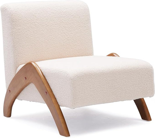 Oversized Accent Chair, upholstered armless mid Century Modern Living Room Chair with Wooden Legs for Bedroom/Office/Cafe, Sherpa Beige