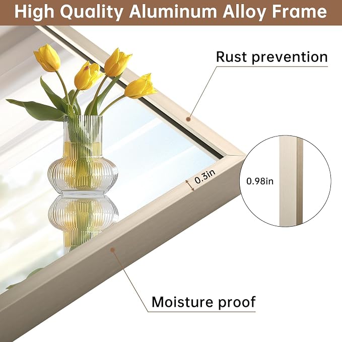 Brushed Nickel Bathroom Mirror, 30"x36" Rectangle Mirror, Brushed Mirror, Metal Frame Square Corner Vanity Mirror, Wall Mounted Mirror for Modern, Living Room, Bedroom, Horizontal Or Vertical