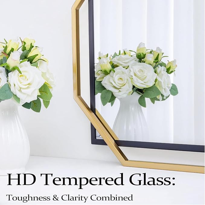 48.5"x32.5" Large Living Room Wall Mirror, Black and Gold Bathroom Mirror, Modern Decorative Metal Frame, for Dining Room, Entryway, Vanity Table, Console Table